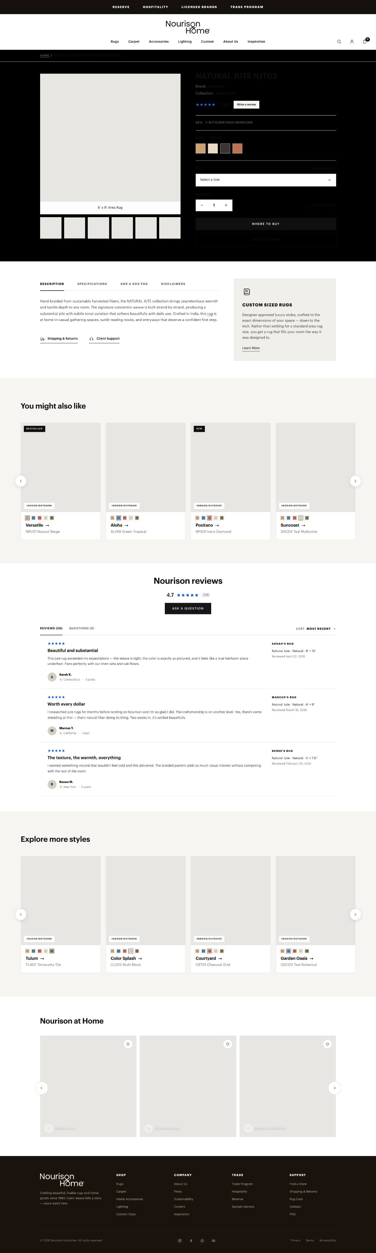 Natural Jute product page, desktop